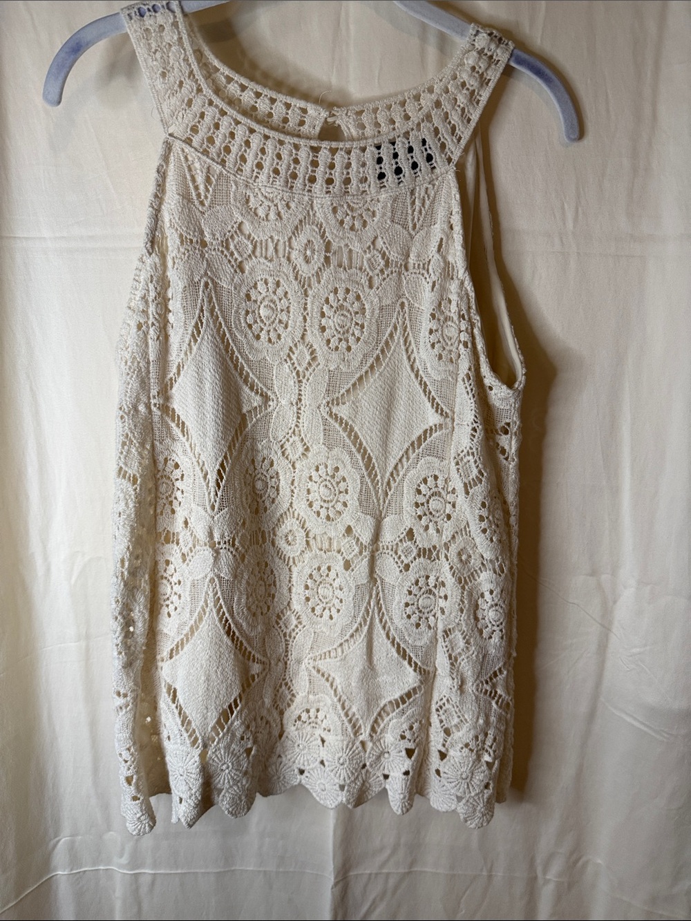 Women's Crochet Tank Top - Cream Lace Knit